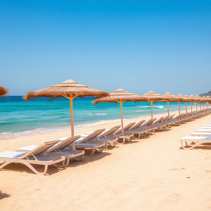 Sunbeds and umbrellas on Rethymno beach
